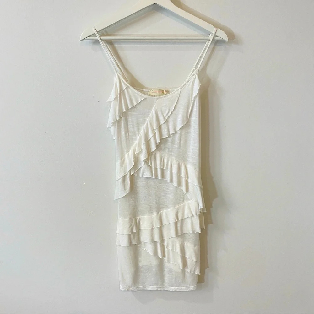 Pins and Needles Anthropologie Sheer White Ruffle Boho Tank Size M